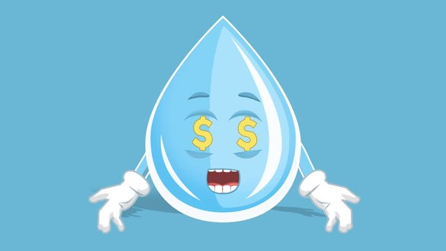 Cartoon Fresh Drinking Water Drop Dollar Money Eyes with Face Animation Alpha Matte
