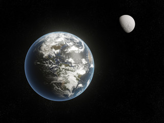 Earth globe and Moon
