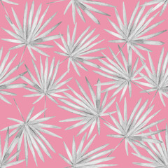  Seamless pattern with tropical flowers and leaves in watercolor style. Hand drawn tropical watercolor illustration. Use as background texture, wrapping paper, textile or wallpaper design, postcard.