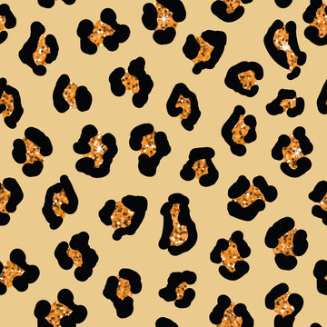 Seamless leopard skin background. Vector animal print with glitter Stock  Vector | Adobe Stock