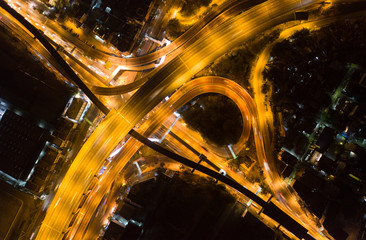 Aerial view road traffic in Bangkok city at Thailand, top view from a drone