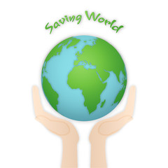 Saving world isolated on white background as Love the earth and Ecology concept. vector illustration.