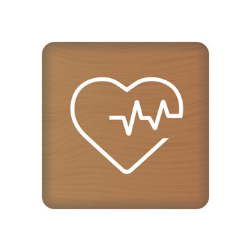 Heart Cardiogram Icon On Wooden Blocks Isolated On A White Background. Vector Illustration. Healthcare Concept.