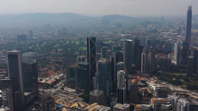 sunny day kuala lumpur city downtown constructions aerial panorama 4k malaysia