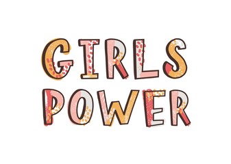 Girls Power inspirational phrase, slogan, quote or message handwritten with funky calligraphic font. Creative hand lettering. Decorative vector illustration for t-shirt, apparel or sweatshirt print.