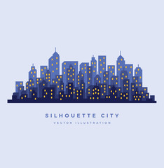 Night city vector illustration in silhouette style