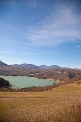 Mountain landscape, lake and mountain range