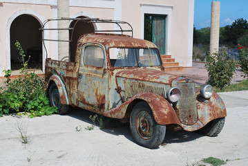 General view of an old rusty pickup car, Rhodes Island, Greece