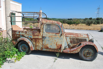 Side View of Old Rusty Car Pickup, Rhodes Island, Greece