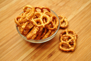 Pretzels in a Clear Glass Bowl