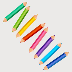 Set of vector illustration with little colorful pixel art pencils on white background.