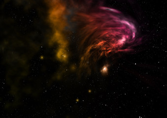 Far being shone nebula and star field. 3D rendering