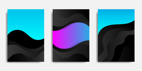 Vector illustration. Futuristic background with fluid and dynamic shapes composition in purple, blue, twilight and pink duotone gradients color. Suitable for Book cover, annual report, flyer, poster,.