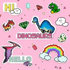 Seamless vector pattern with little colorful pixel art pencils. Chaotic texture.