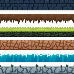 Set of 6 hand drawn stylized seamless patterns. Endless vector textures for game floor, ground. Template design for parallax effect for runner game.