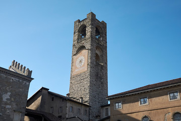 Fototapeta premium Bergamo, Italy - January 28, 2019: View of Torre Civica (Campanone)