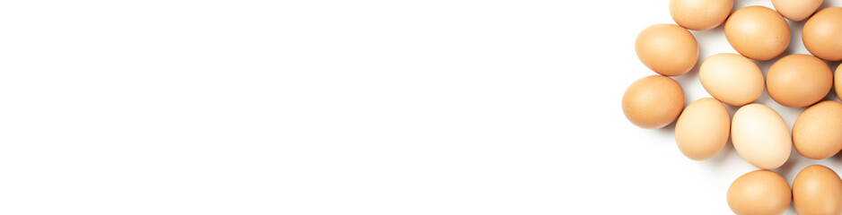 Banner of Chicken eggs on white background. Top view