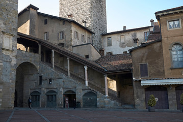 Bergamo, Italy - January 28, 2019: View of Palazzo del Podesta