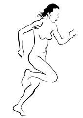 Woman athletes on running race on white background