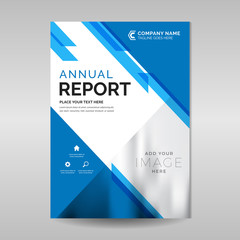 Annual report template with blue geometric shapes
