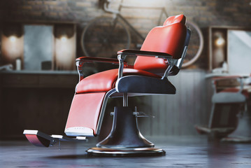 Barbershop chair in interior background concept.