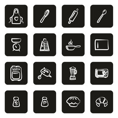 Baking or Cooking Icons Freehand White On Black