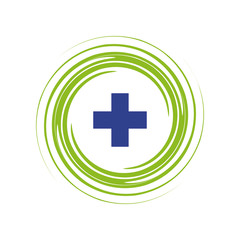 Obraz premium Medical and health care logo design vector template with using cross icon