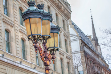 Fototapeta na wymiar street design with beautiful lamps in Paris 