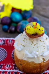 Fototapeta na wymiar Eggs and raisin Kulich Russian Orthodox Easter