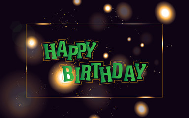 Happy birthday banner in the cover with confetti isolated on dark sparkle background