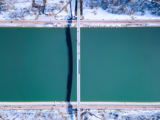 Aerial photo over rowing channel in Plovdiv city, Bulgaria