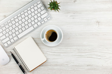 Items for business on a light background on the table, view from the top