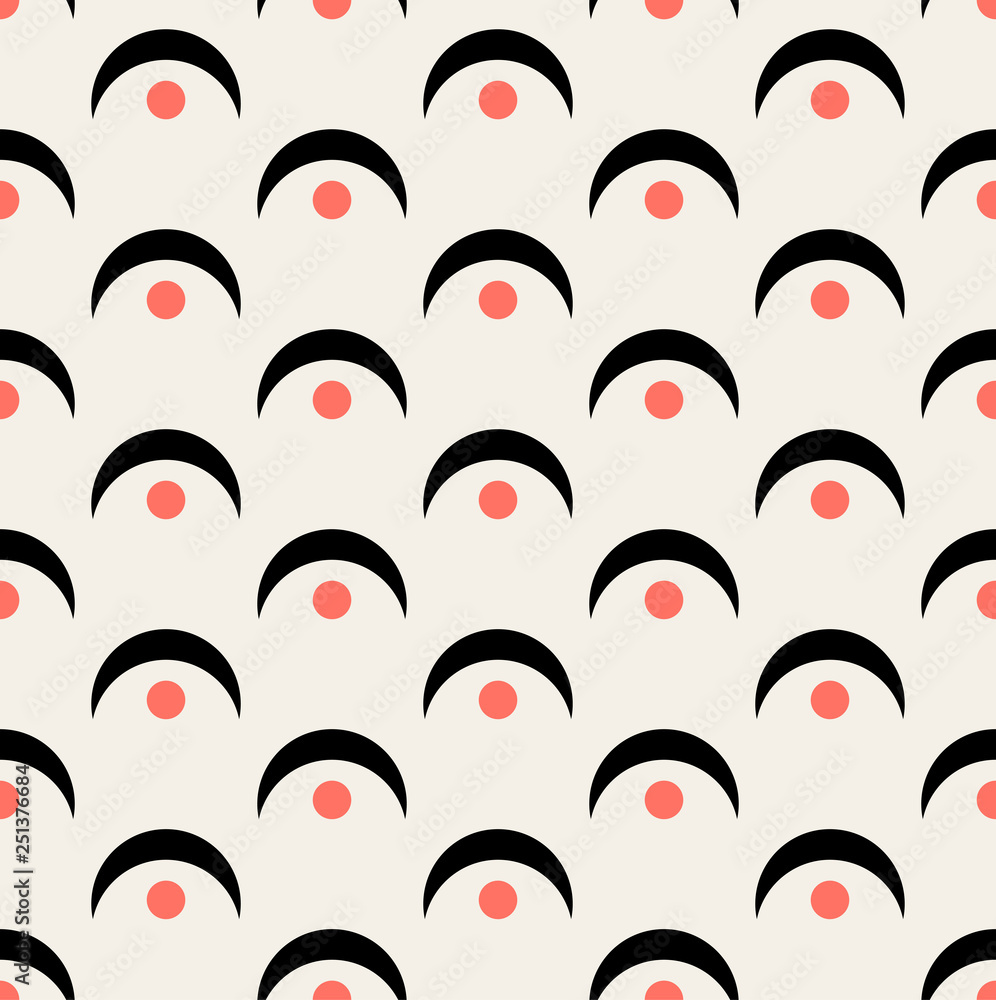 Poster vector seamless pattern with moons and circles. inspired by japanese sushi design. randomly spaced s