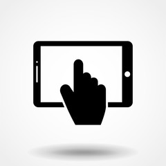 flat design hand touching tablet icon vector illustration