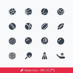 Sport Ball Related Icons / Vectors Set - | Contains Such Soccer, Basketball, Tennis, Cricket, Baseball, Rugby, American Football, Golf, Table Tennis, Badminton, Hockey, Pool, Bowling, Squash, Takraw
