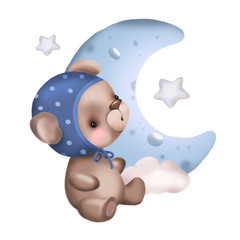 little cute bear on the moon