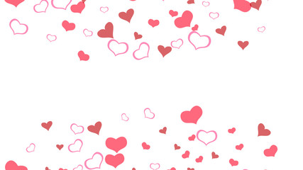Red on White background Vector. The idea of wallpaper design, textiles, packaging, printing, holiday invitation for wedding. Red hearts of confetti are flying. Light background.