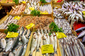 Bostanli / Izmir / Turkey, February 20, 2019, Bostanli fish market bazaar (Bospa)