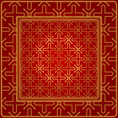 Obraz premium Design Of A Scarf With A Geometric Pattern . Vector Illustration. For Print Bandana, Shawl, Carpet, Tablecloth, Bed Cloth, Fashion. Red gold color
