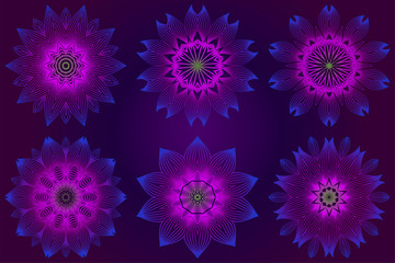 Set of Anti-Stress Therapy Pattern. Mandala. For Design Backgrounds. Vector Illustration. Can Be Used For Textile, Greeting Card, Coloring Book, Phone Case Print. Purple color