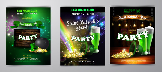 Irish holiday Saint Patrick s Day. Party poster, disco night placard