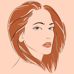 Vector Illustration Beautiful Woman Face Hand Drawn 