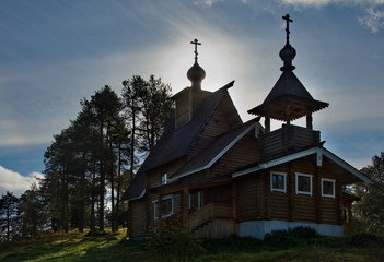 Russia. Karelia. Orthodox Church on the shore of lake Ladoga