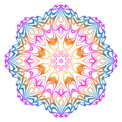 Simple Round Floral Mandala, Ethno Motive. Bright Ornament Consists Of Simple Shapes. Vector Illustration.. For Home Decor, Coloring Book, Card, Invitation, Tattoo. Anti-Stress Therapy Pattern.