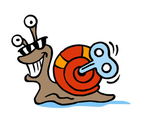 Snail mechanical toy with key in shell, cartoon