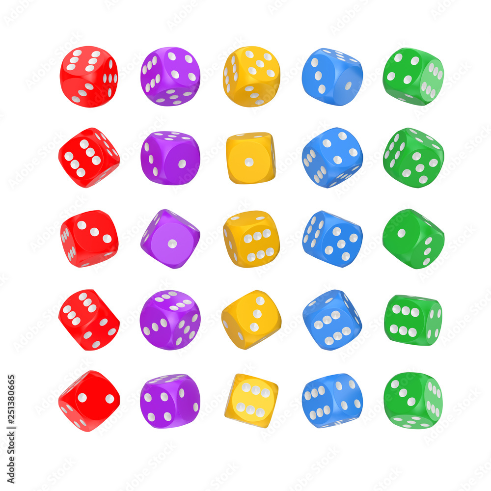 Leinwandbilder casino gambling concept. set of multicolour game dice cubes in differetn position. 3d rendering
