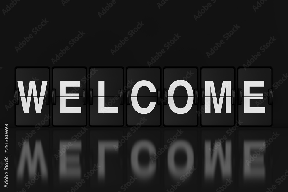 Aufkleber Mechanical Analog Flip Clock Board with Welcome Sign. 3d Rendering