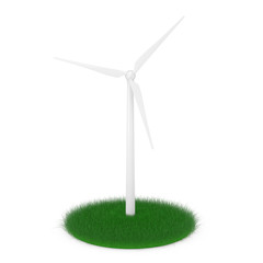 Wind Turbine Windmill over Green Grass Landscape. 3d Rendering