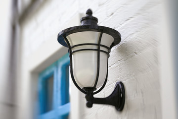 Vintage Iron Lantern Light on Brick Stone Wall. 3d Rendering