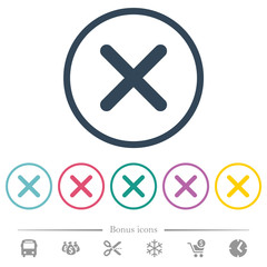 Cross flat color icons in round outlines